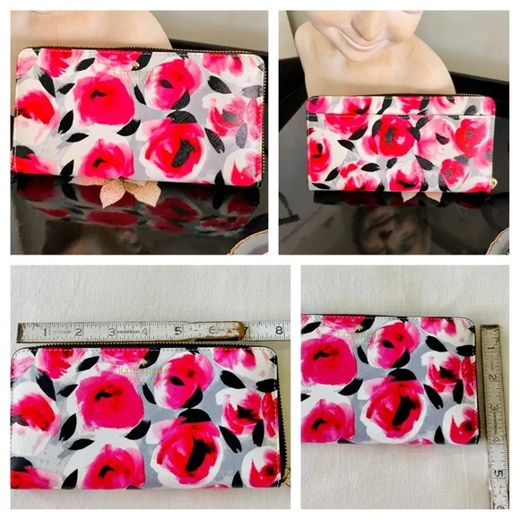 NWOT-Cedar Street Rosebud Print-Kate Spade Wallet - Red, Pink, Gray and Black - Picture 2 of 3